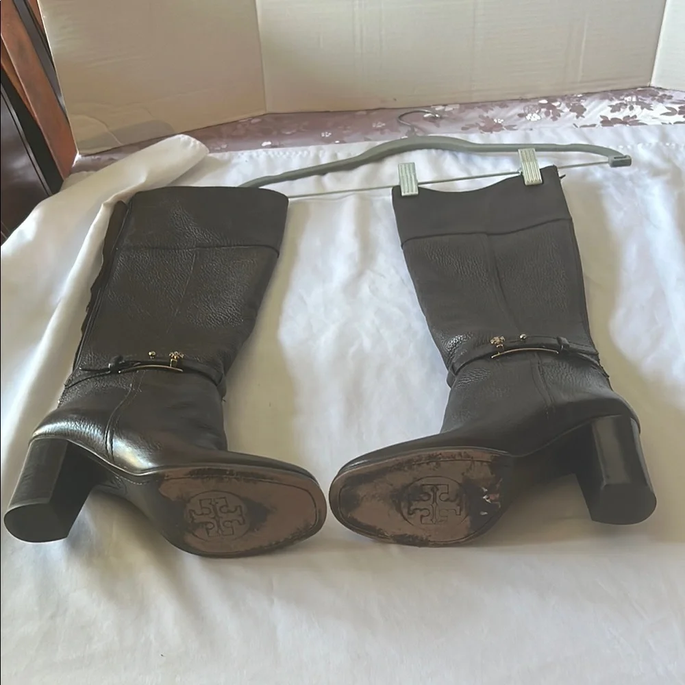 Tory Burch Brown Leather Tall Riding Boots • Block Heel • Size 5.5M